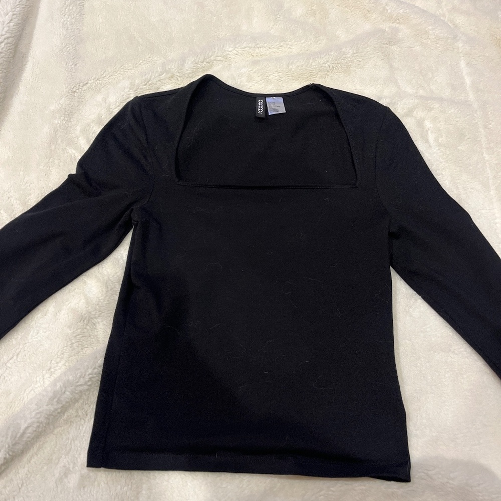 Long sleeve top black Square Neckline